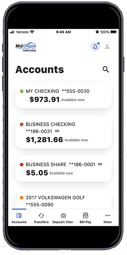 Digital Banking Accounts Screen