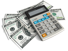 Calculator on top of several $100 bills